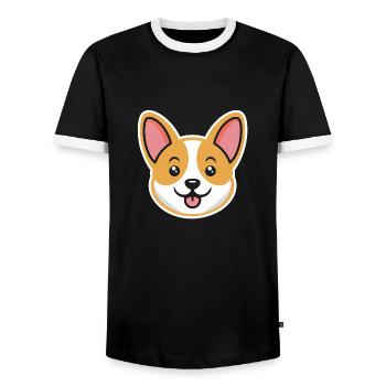 corgi - Men's Ringer Shirt - black/white - Front - AI Model Female 172 light (172cm) & AI Model Male 178 light (178cm)