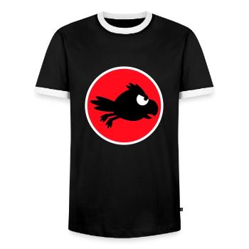 Raven Bird Flies Fast Funny Comic Humor Logo - Men's Ringer Shirt - black/white - Front - AI Model Female 172 light (172cm) & AI Model Male 178 light (178cm)