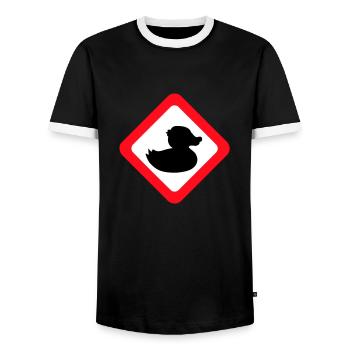Canard Panneau Avertissement Attention Danger Prudence - T-shirt contrasté Homme - noir/blanc - Devant - AI Model Female 172 light (172cm) & AI Model Male 178 light (178cm)