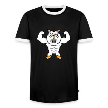 Eule Bodybuilder Muskeln Bizeps Posen Gym Rat Cool - Männer Kontrast-T-Shirt - Schwarz/Weiß - Vorne - AI Model Female 172 light (172cm) & AI Model Male 178 light (178cm)