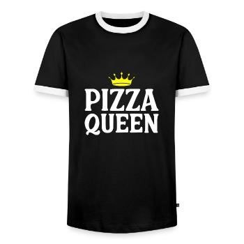 Pizza Queen Funny Quote - Men's Ringer Shirt - black/white - Front - AI Model Female 172 light (172cm) & AI Model Male 178 light (178cm)
