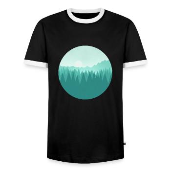 Mountain landscape - Men's Ringer Shirt - black/white - Front - AI Model Female 172 light (172cm) & AI Model Male 178 light (178cm)