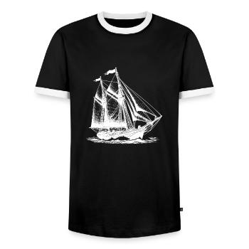 Vintage Segelschiff Motiv für echte Entdecker - Männer Kontrast-T-Shirt - Schwarz/Weiß - Vorne - AI Model Female 172 light (172cm) & AI Model Male 178 light (178cm)