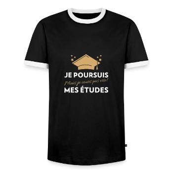 I'M CONTINUING MY STUDIES (BUT I'M NOT RUNNING FAST)! - Men's Ringer Shirt - black/white - Front - AI Model Female 172 light (172cm) & AI Model Male 178 light (178cm)