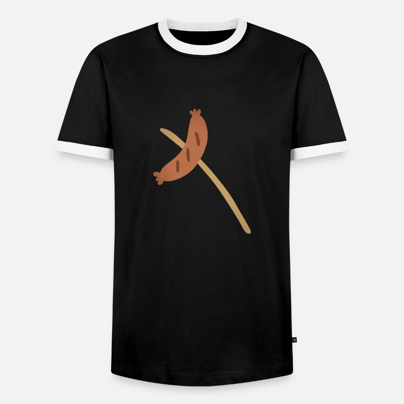 Bratwurst am Spieß - Männer Kontrast-T-Shirt - Schwarz/Weiß