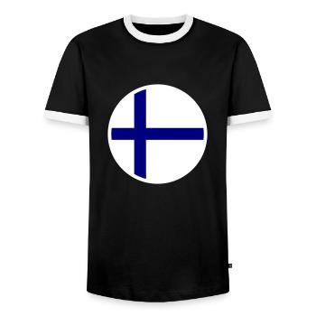 Drapeau de la Finlande Drapeau - T-shirt contrasté Homme - noir/blanc - Devant - AI Model Female 172 light (172cm) & AI Model Male 178 light (178cm)