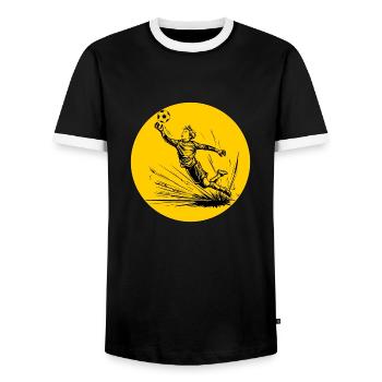 Goalkeeper (black and yellow) - Men's Ringer Shirt - black/white - Front - AI Model Female 172 light (172cm) & AI Model Male 178 light (178cm)