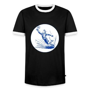 Goalkeeper (blue and white) - Men's Ringer Shirt - black/white - Front - AI Model Female 172 light (172cm) & AI Model Male 178 light (178cm)