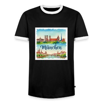 München Aquarell - Männer Kontrast-T-Shirt - Schwarz/Weiß - Vorne - AI Model Female 172 light (172cm) & AI Model Male 178 light (178cm)