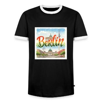 Berlin Aquarell - Männer Kontrast-T-Shirt - Schwarz/Weiß - Vorne - AI Model Female 172 light (172cm) & AI Model Male 178 light (178cm)