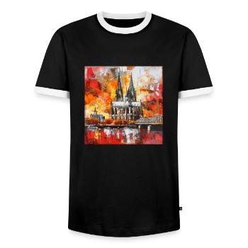 Cologne Cathédrale Ville Skyline Rhine Pont Bateau Museu - T-shirt contrasté Homme - noir/blanc - Devant - AI Model Female 172 light (172cm) & AI Model Male 178 light (178cm)