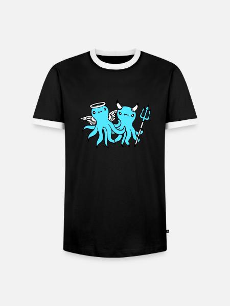 2 Octopus Devil Angel Heaven Hell Team Friends - Men's Ringer Shirt - black/white