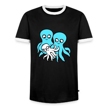 Oktopus Mama Papa Kind Baby Mutter Vater Familie - Männer Kontrast-T-Shirt - Schwarz/Weiß - Vorne - AI Model Female 172 light (172cm) & AI Model Male 178 light (178cm)