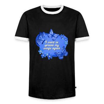 Je veux à nouveau déployer mes ailes Schmetterlinge - T-shirt contrasté Homme - noir/blanc - Devant - AI Model Female 172 light (172cm) & AI Model Male 178 light (178cm)