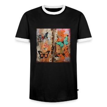Graffiti rouille métal papillons rue urbaine - T-shirt contrasté Homme - noir/blanc - Devant - AI Model Female 172 light (172cm) & AI Model Male 178 light (178cm)