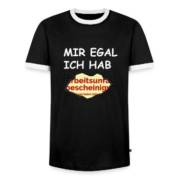 I don't care I have AU - Men's Ringer Shirt - black/white - Front - AI Model Female 172 light (172cm) & AI Model Male 178 light (178cm)