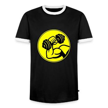 Dumbbell Muscles - Men's Ringer Shirt - black/white - Front - AI Model Female 172 light (172cm) & AI Model Male 178 light (178cm)