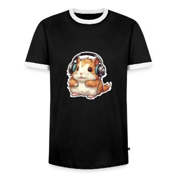 A cute hamster playing video games - Men's Ringer Shirt - black/white - Front - AI Model Female 172 light (172cm) & AI Model Male 178 light (178cm)