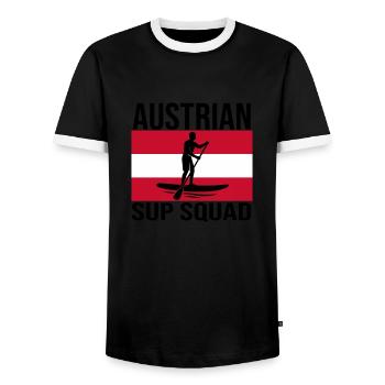 Austrian SUP Crew Paddel-Shirt - Männer Kontrast-T-Shirt - Schwarz/Weiß - Vorne - AI Model Female 172 light (172cm) & AI Model Male 178 light (178cm)