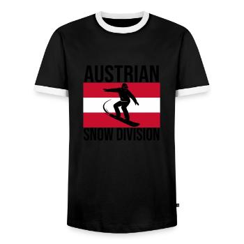 Austrian Snow Division Snowboard Tee - Männer Kontrast-T-Shirt - Schwarz/Weiß - Vorne - AI Model Female 172 light (172cm) & AI Model Male 178 light (178cm)
