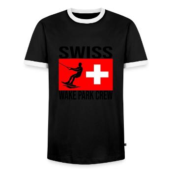 Swiss Wake Crew Wakeboard Shirt - Men's Ringer Shirt - black/white - Front - AI Model Female 172 light (172cm) & AI Model Male 178 light (178cm)