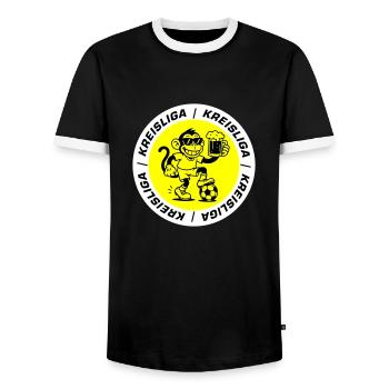 Kreisliga Fussball Affe - Männer Kontrast-T-Shirt - Schwarz/Weiß - Vorne - AI Model Female 172 light (172cm) & AI Model Male 178 light (178cm)
