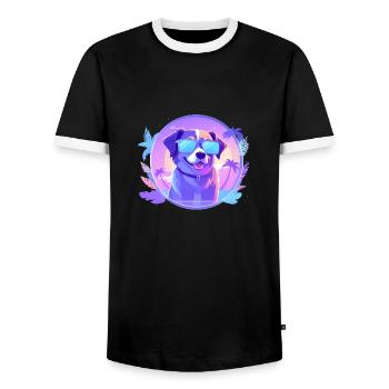 Coole Sommer-Vibes 80er Cyber Sonnenbrillen Hund - Männer Kontrast-T-Shirt - Schwarz/Weiß - Vorne - AI Model Female 172 light (172cm) & AI Model Male 178 light (178cm)
