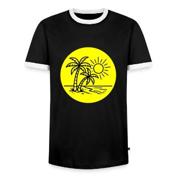 Island Palm Tree Symbol Holiday - Men's Ringer Shirt - black/white - Front - AI Model Female 172 light (172cm) & AI Model Male 178 light (178cm)