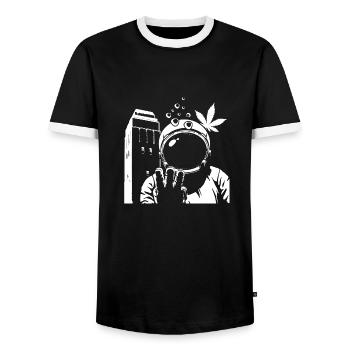 Austronaut Wasserturm und Hanf Weiß Transparent - Männer Kontrast-T-Shirt - Schwarz/Weiß - Vorne - AI Model Female 172 light (172cm) & AI Model Male 178 light (178cm)