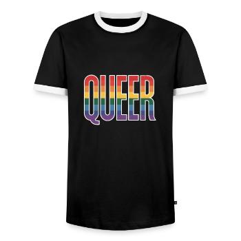 Queer - Logo arc-en-ciel queer cool - T-shirt contrasté Homme - noir/blanc - Devant - AI Model Female 172 light (172cm) & AI Model Male 178 light (178cm)