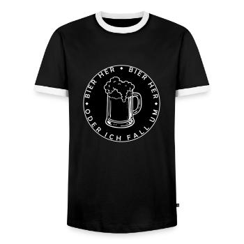 Bienen hier - Oder ich fall um! - Männer Kontrast-T-Shirt - Schwarz/Weiß - Vorne - AI Model Female 172 light (172cm) & AI Model Male 178 light (178cm)