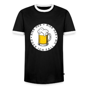 Bienen hier - Oder ich fall um! - Männer Kontrast-T-Shirt - Schwarz/Weiß - Vorne - AI Model Female 172 light (172cm) & AI Model Male 178 light (178cm)