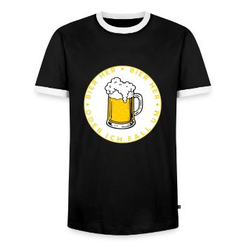 Bienen hier - Oder ich fall um! - Männer Kontrast-T-Shirt - Schwarz/Weiß - Vorne - AI Model Female 172 light (172cm) & AI Model Male 178 light (178cm)