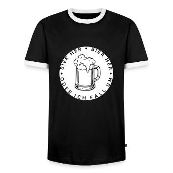 Bienen hier - Oder ich fall um! - Männer Kontrast-T-Shirt - Schwarz/Weiß - Vorne - AI Model Female 172 light (172cm) & AI Model Male 178 light (178cm)