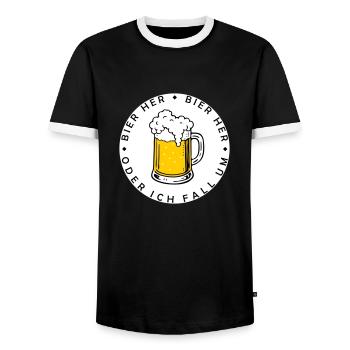 Bienen hier - Oder ich fall um! - Männer Kontrast-T-Shirt - Schwarz/Weiß - Vorne - AI Model Female 172 light (172cm) & AI Model Male 178 light (178cm)