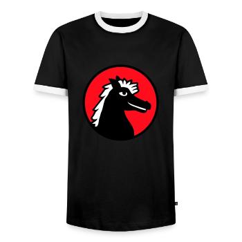 Horse Stallion Cool Pride Guy Riding Rider Hobby - Men's Ringer Shirt - black/white - Front - AI Model Female 172 light (172cm) & AI Model Male 178 light (178cm)