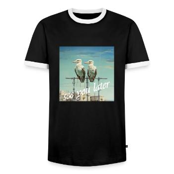 See You later Schriftzug 2 Vögel Stange Humor - Männer Kontrast-T-Shirt - Schwarz/Weiß - Vorne - AI Model Female 172 light (172cm) & AI Model Male 178 light (178cm)