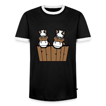 2 chevaux cachés derrière une clôture mur en bois porte d’écurie - T-shirt contrasté Homme - noir/blanc - Devant - AI Model Female 172 light (172cm) & AI Model Male 178 light (178cm)