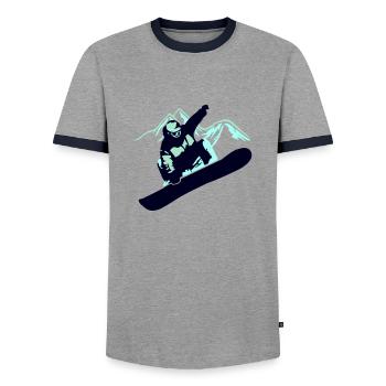 Snowboarder Mountain - Männer Kontrast-T-Shirt - Grau/Navy  - Vorne - AI Model Female 172 light (172cm) & AI Model Male 178 light (178cm)