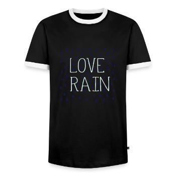 LOVE RAIN TYPO RAINDORPS - Men's Ringer Shirt - black/white - Front - AI Model Female 172 light (172cm) & AI Model Male 178 light (178cm)