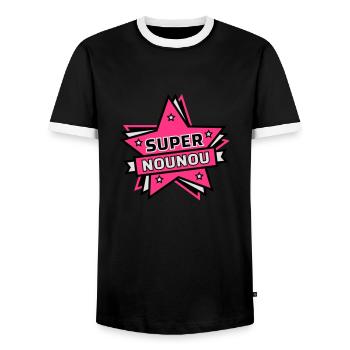 super nounou - T-shirt contrasté Homme - noir/blanc - Devant - AI Model Female 172 light (172cm) & AI Model Male 178 light (178cm)