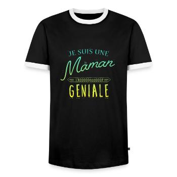 Je suis une Maman trooop geniale - T-shirt contrasté Homme - noir/blanc - Devant - AI Model Female 172 light (172cm) & AI Model Male 178 light (178cm)