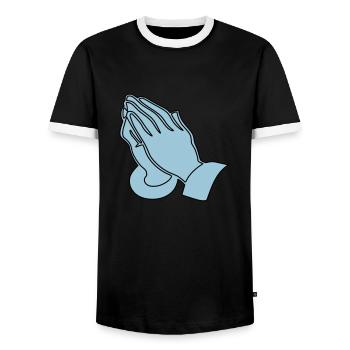 Christianity Collection - Men's Ringer Shirt - black/white - Front - AI Model Female 172 light (172cm) & AI Model Male 178 light (178cm)