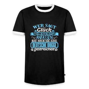 DEUTSCHE-DOGGE - Glück zum anfassen - Männer Kontrast-T-Shirt - Schwarz/Weiß - Vorne - AI Model Female 172 light (172cm) & AI Model Male 178 light (178cm)