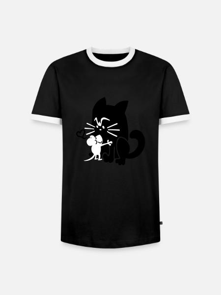 Katze + Maus - Männer Kontrast-T-Shirt - Schwarz/Weiß
