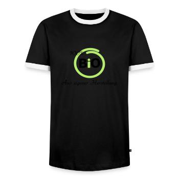 100 % Bio - Männer Kontrast-T-Shirt - Schwarz/Weiß - Vorne - AI Model Female 172 light (172cm) & AI Model Male 178 light (178cm)