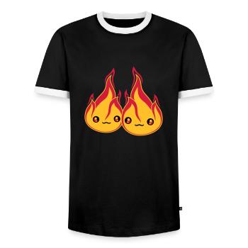2 freunde team paar liebe paerchen verliebt gesich - Männer Kontrast-T-Shirt - Schwarz/Weiß - Vorne - AI Model Female 172 light (172cm) & AI Model Male 178 light (178cm)