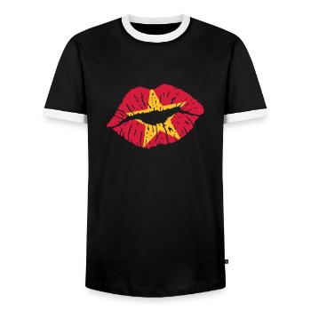 Kiss (Vietnam) - Men's Ringer Shirt - black/white - Front - AI Model Female 172 light (172cm) & AI Model Male 178 light (178cm)
