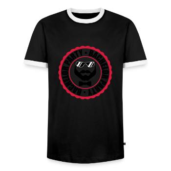 circle ring stamp team bachelor party bache - Men's Ringer Shirt - black/white - Front - AI Model Female 172 light (172cm) & AI Model Male 178 light (178cm)