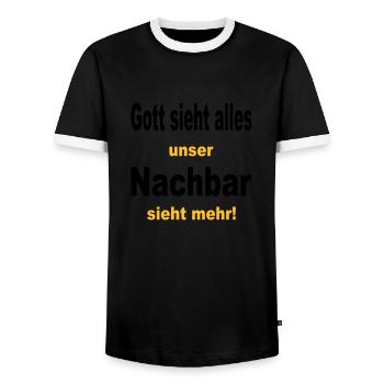 God sees everything - Men's Ringer Shirt - black/white - Front - AI Model Female 172 light (172cm) & AI Model Male 178 light (178cm)